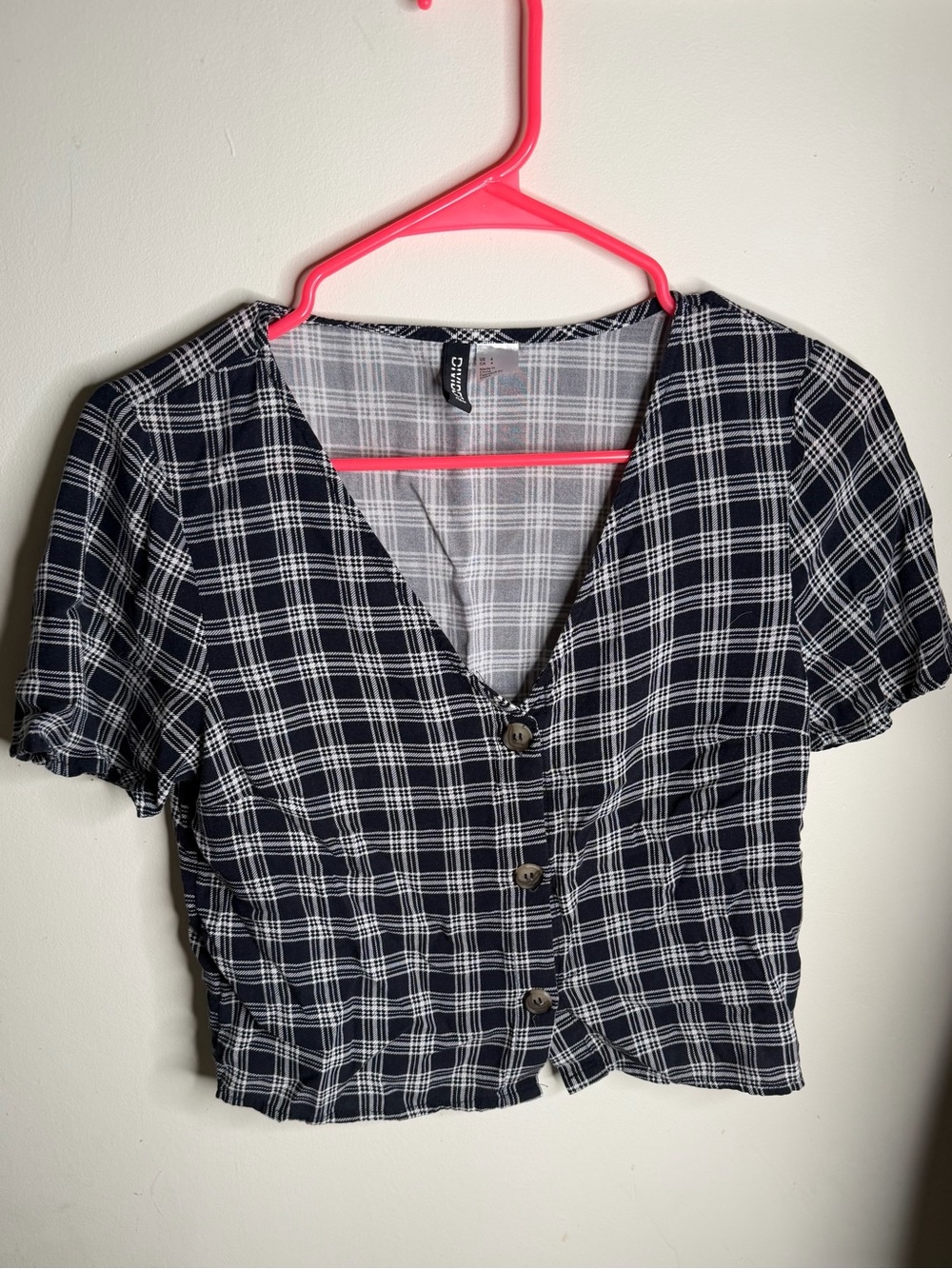 Divided Plaid Button-Front Crop Top